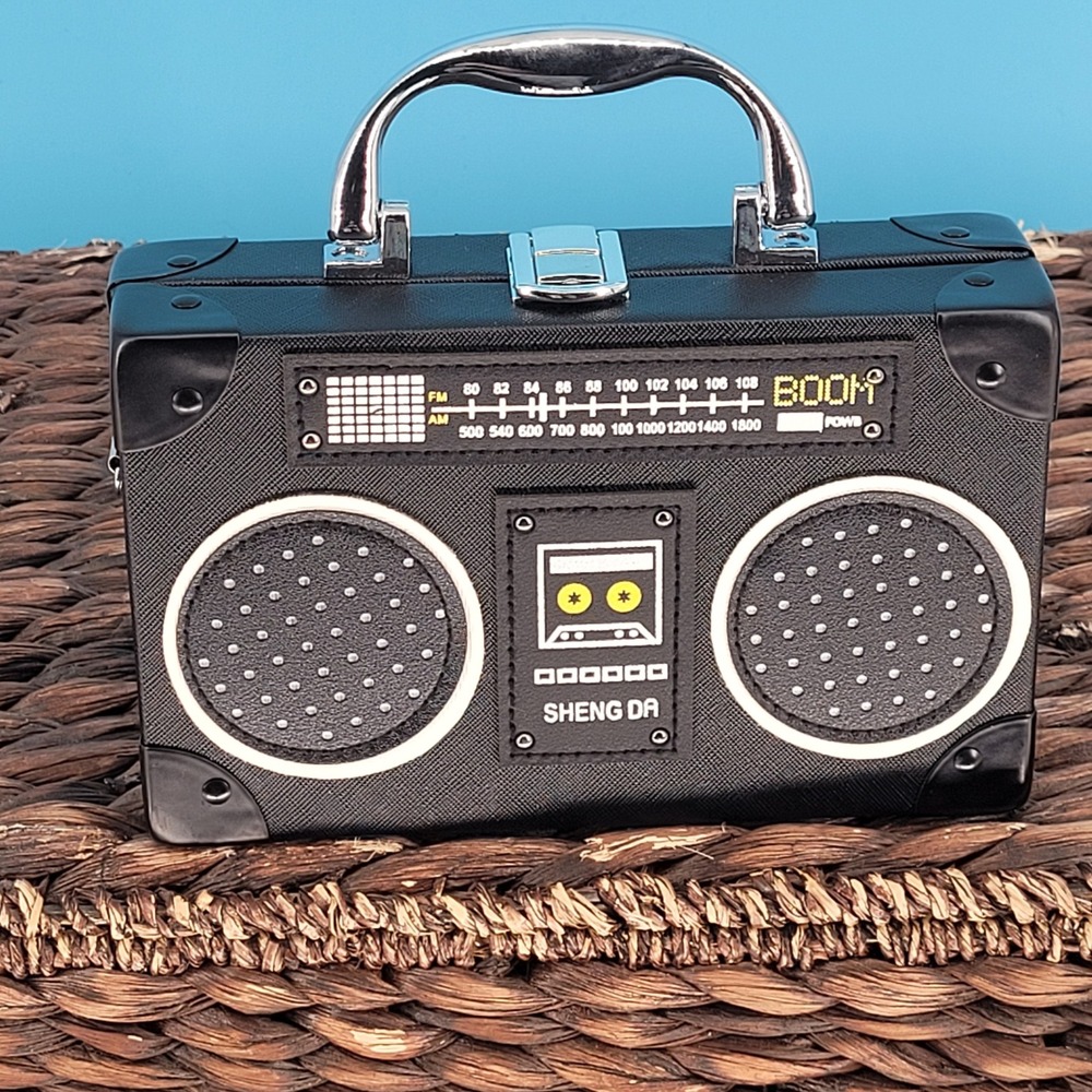 Sheng Da Retro Boombox Radio Purse Black Novelty Crossbody Vintage Box Clutch